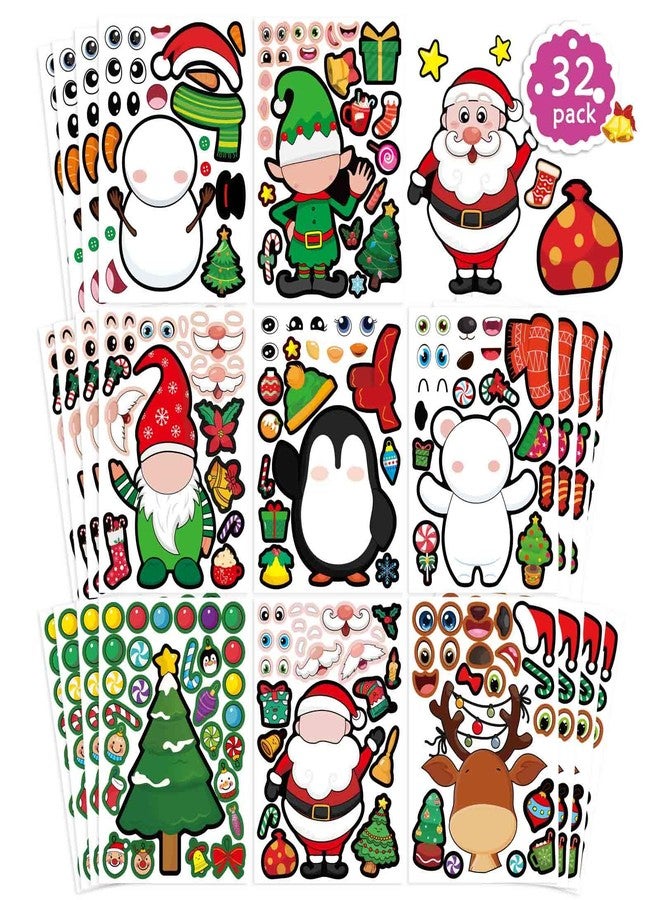 DUJAA 32 Sheets Christmas Party Games Stickers, Make Your Own Christmas Characters Mix and Match Sticker with Christmas Tree Santa Tree Gnome Elf Xmas Holiday Stickers Christmas Party Game Craft Supplies - Image 1
